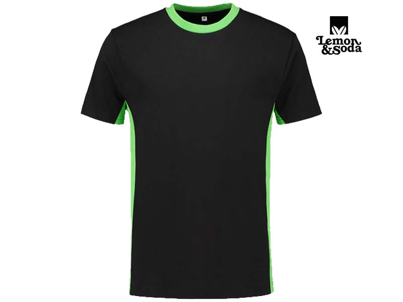 Lemon & Soda-LEM4500-Workwear Contrast T-shirt_Black:Lime-Voorkant