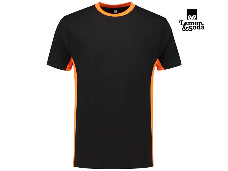 Lemon & Soda-LEM4500-Workwear Contrast T-shirt_Black:Orange-Voorkant