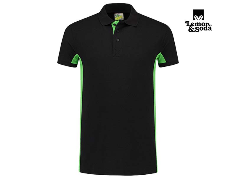Lemon & Soda-LEM4600-Workwear Contrast Polo_Black:Lime-Voorkant