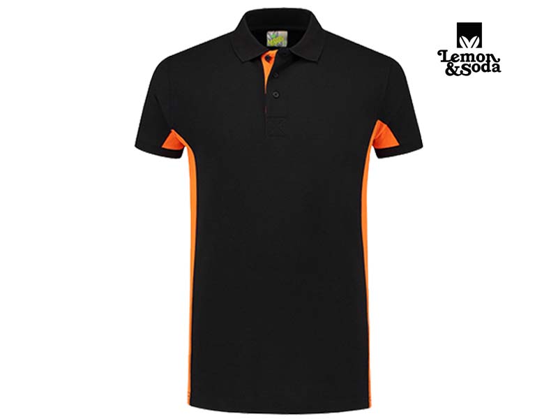 Lemon & Soda-LEM4600-Workwear Contrast Polo_Black:Orange-Voorkant