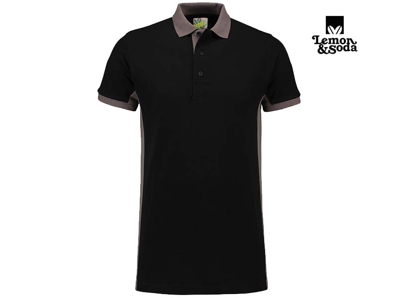 Lemon & Soda-LEM4600-Workwear Contrast Polo_Black:Pearl Grey-Voorkant