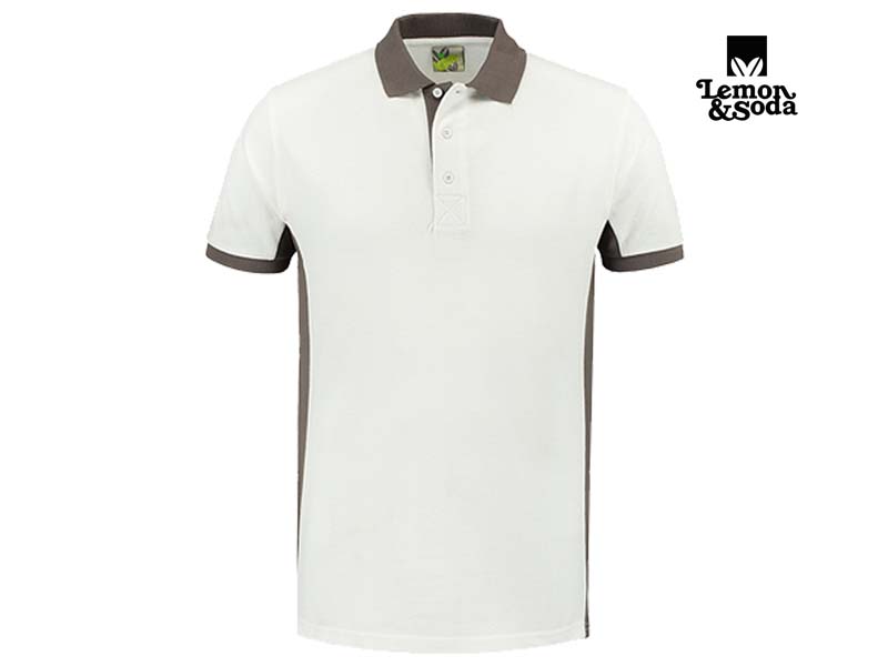 Lemon & Soda-LEM4600-Workwear Contrast Polo_White:Pearl Grey-Voorkant