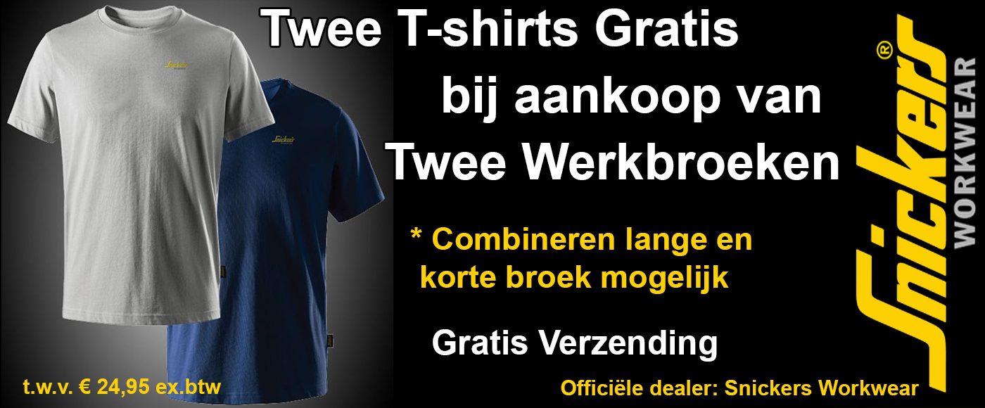 Twee Gratis T-shirts bij aankoop van 2 Snickers Workwear Werkbroeken