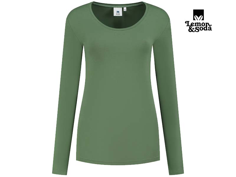 Lemon & Soda-LEM1267-Cotton Elastane Longsleeve T-shirt_Army Green-Voorkant