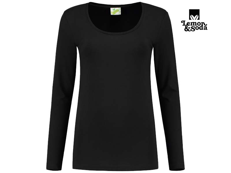 Lemon & Soda-LEM1267-Cotton Elastane Longsleeve T-shirt_Black-Voorkant