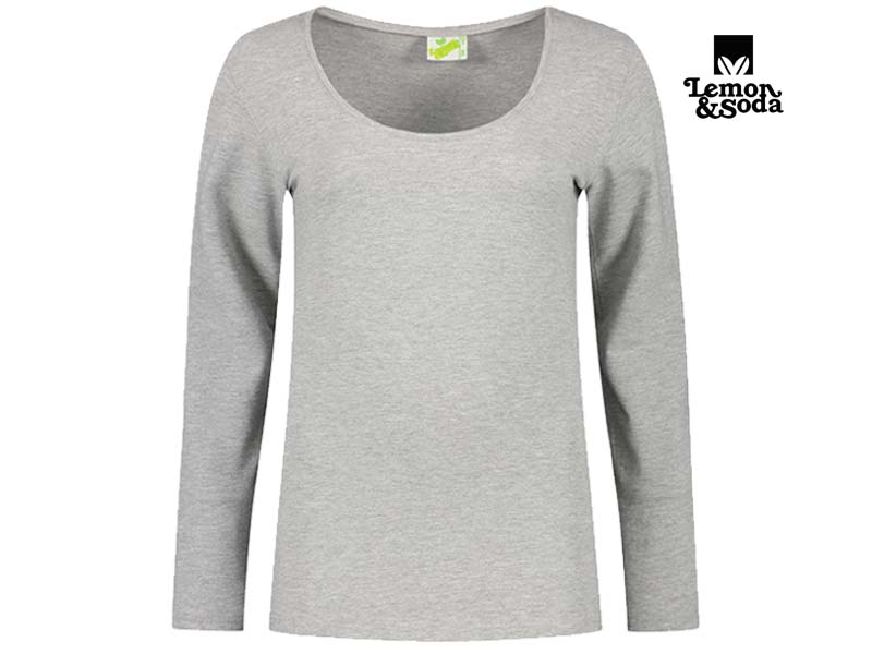 Lemon & Soda-LEM1267-Cotton Elastane Longsleeve T-shirt_Grey Heather-Voorkant
