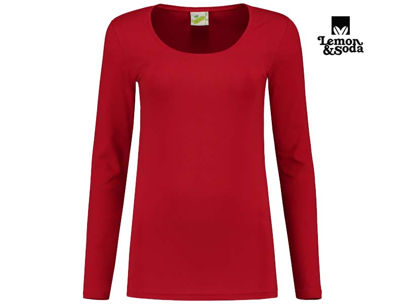 Lemon & Soda-LEM1267-Cotton Elastane Longsleeve T-shirt_Red-Voorkant