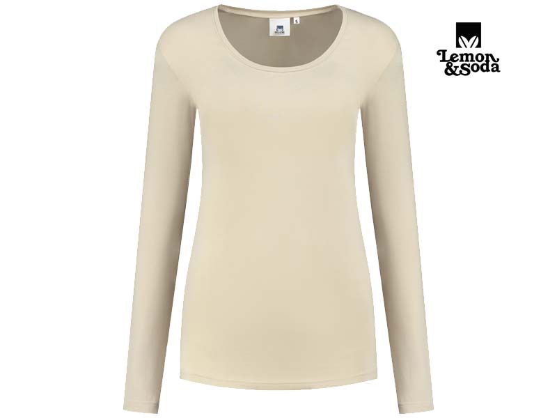 Lemon & Soda-LEM1267-Cotton Elastane Longsleeve T-shirt_Sand-Voorkant