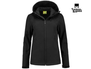 Lemon & Soda-LEM3627-Softshell Hooded Jacket for her_Black-Voorkant