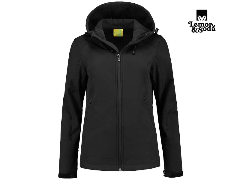 Lemon & Soda-LEM3627-Softshell Hooded Jacket for her_Black-Voorkant