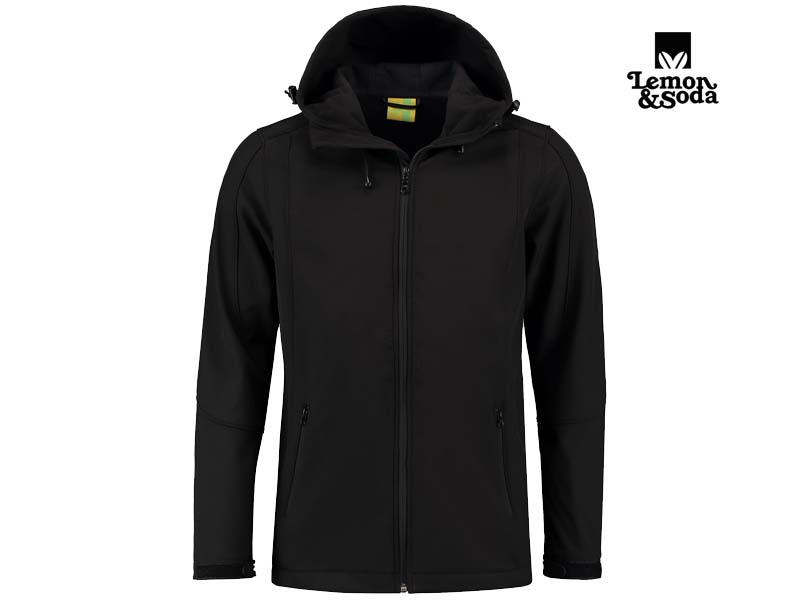 Lemon & Soda-LEM3629-Soaftshell Hooded Jacket_Black-Voorkant