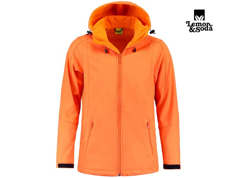 Lemon & Soda-LEM3629-Softshell Hooded Jacket-Orange-Voorkant