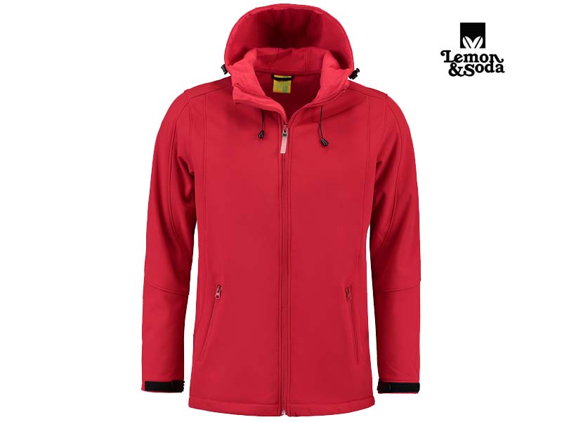 Lemon & Soda-LEM3629-Softshell Hooded Jacket-Red-Voorkant
