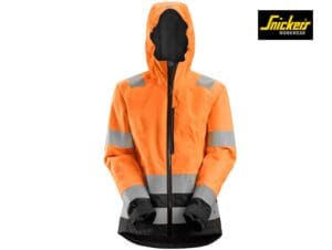 Snickers-1347-AllroundWork, Dames High-Vis Waterproof Shell jack Klasse 2:3_5504-High Vis Orange:Black-Voorkant