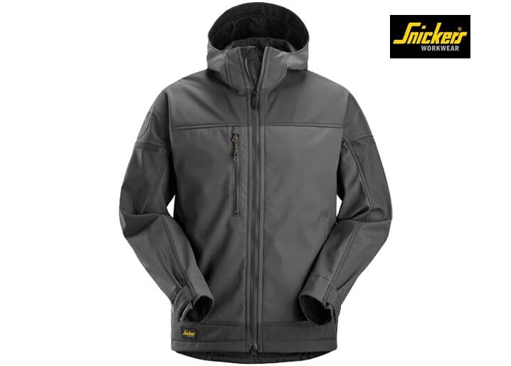 Snickers-1226-AllroundWork, Softshell Stretch Jack met Capuchon_5859-Steel Grey:DK Steel Grey-Voorkant