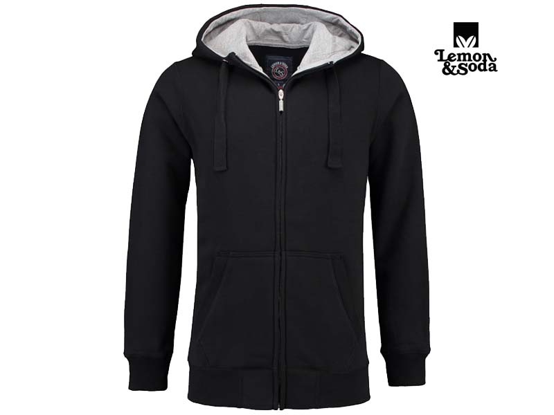 Lemon & Soda-LEM3225-Heavysweat Hooded Cardigan_Black-Voorkant