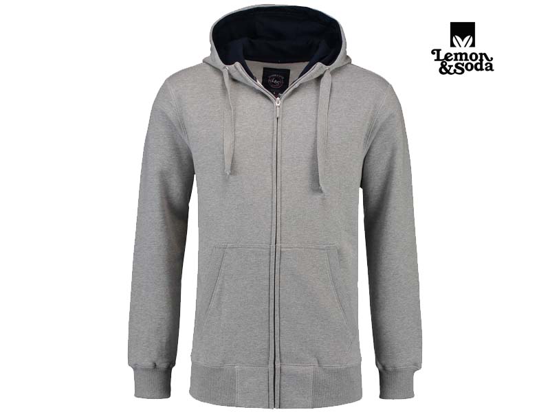 Lemon & Soda-LEM3225-Heavysweat Hooded Cardigan_Grey Heather-Voorkant