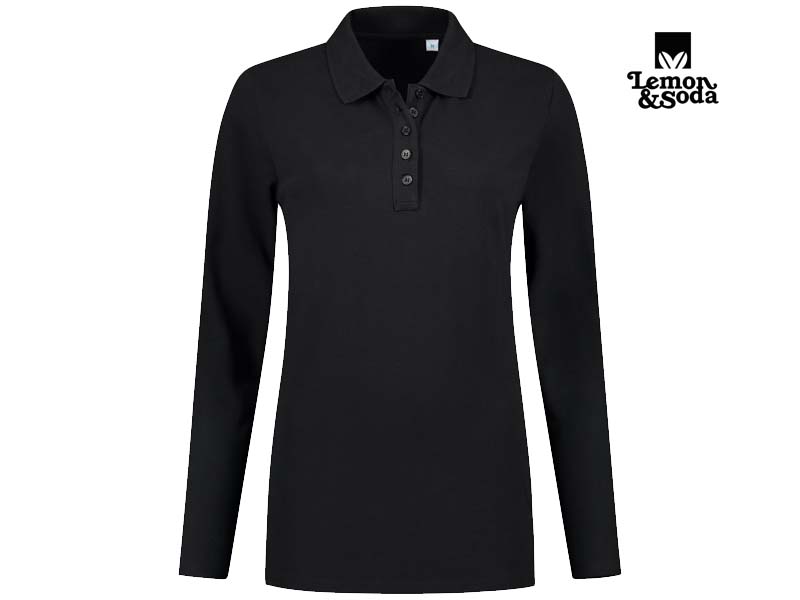 Lemon & Soda-LEM3574-Elastane Longsleeve Polo_Black-Voorkant
