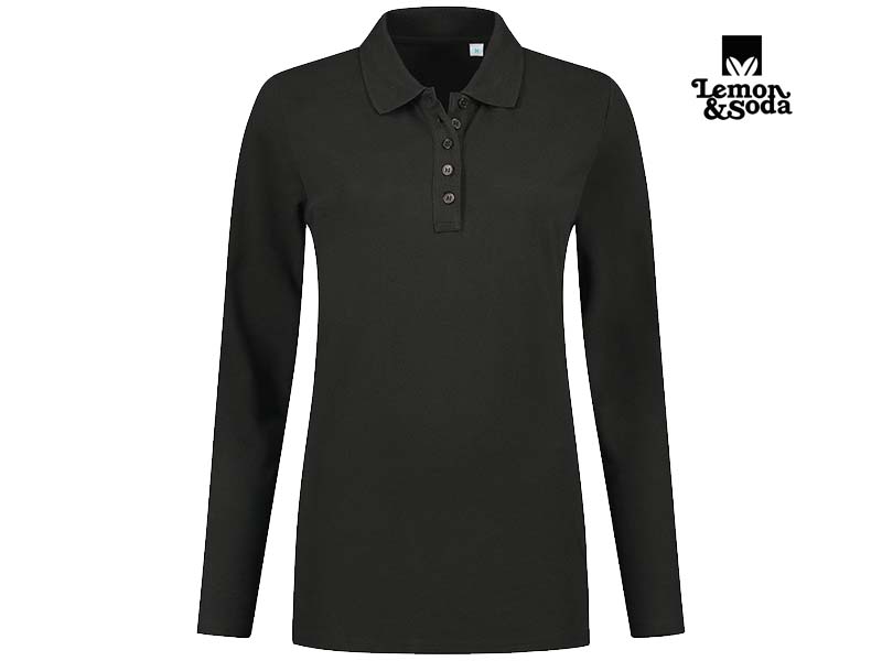Lemon & Soda-LEM3574-Elastane Longsleeve Polo_Dark Grey-Voorkant