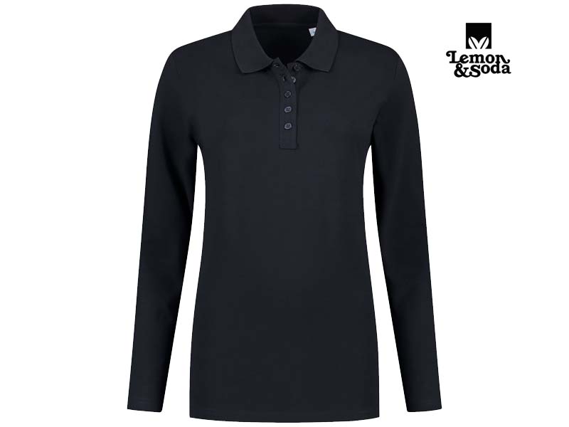 Lemon & Soda-LEM3574-Elastane Longsleeve Polo_Dark Navy-Voorkant