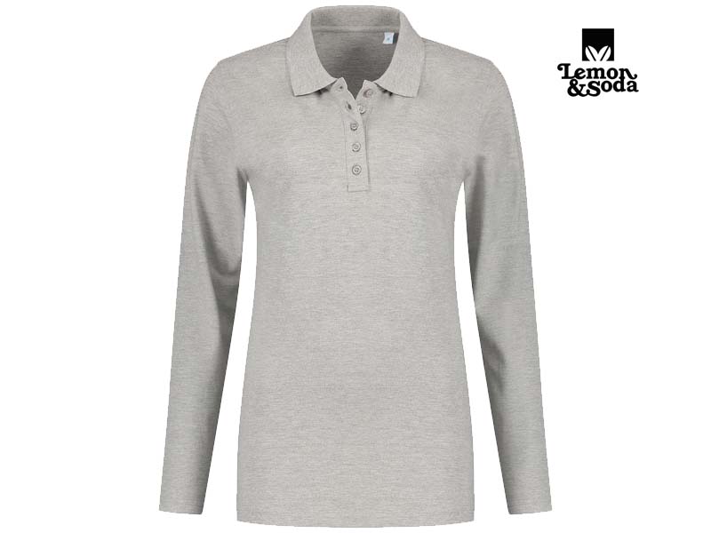 Lemon & Soda-LEM3574-Elastane Longsleeve Polo_Grey Heather-Voorkant