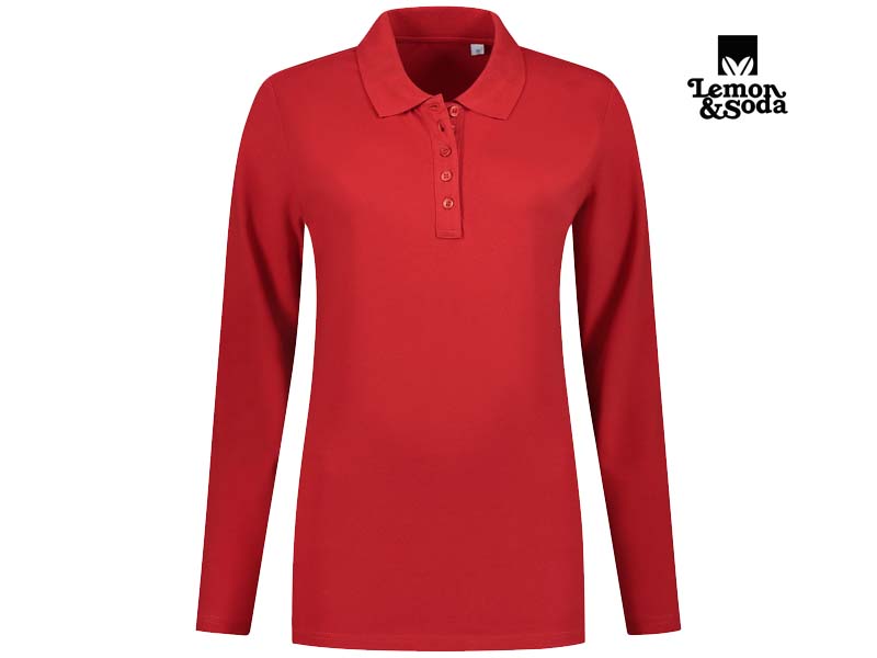 L&S Basic Cotton Elastane Polo Long Sleeves for her - LEM3574 - Afbeelding 6
