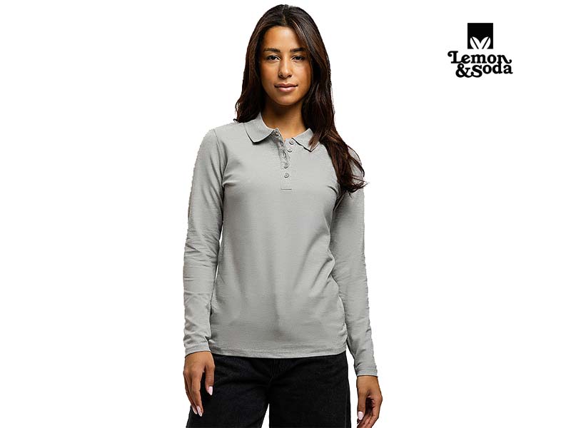 L&S Basic Cotton Elastane Polo Long Sleeves for her - LEM3574 - Afbeelding 9