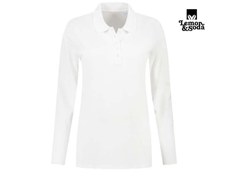Lemon & Soda-LEM3574-Elastane Longsleeve Polo_White-Voorkant