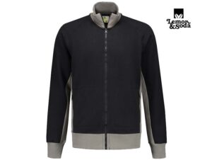 Lemon & Soda-LEM4725-Workwear Contrast Cardigan_Black:Pearl Grey-Voorkant