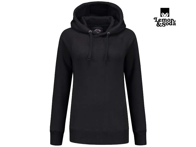 Lemon & Soda-LEM3232-Heavy Sweater Hooded Raglan for her_Black-Voorkant