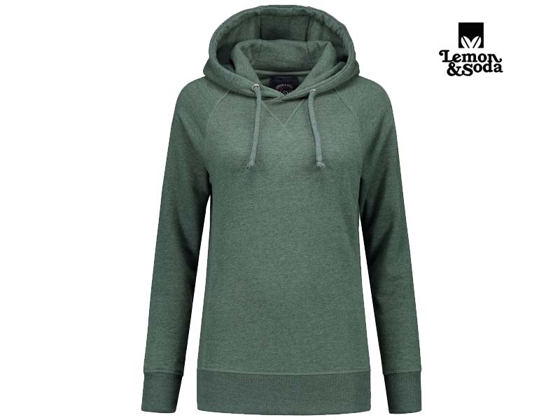 Lemon & Soda-LEM3232-Heavy Sweater Hooded Raglan for her_Forest Green Heather-Voorkant