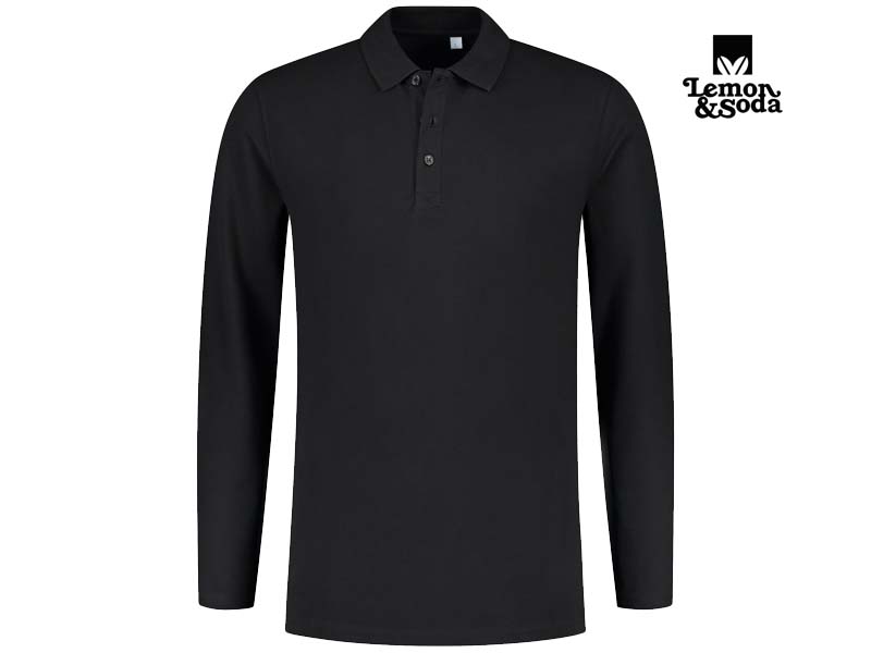 Lemon & Soda-LEM3576-Cotton Elastane Long Sleeve Polo_Black-Voorkant