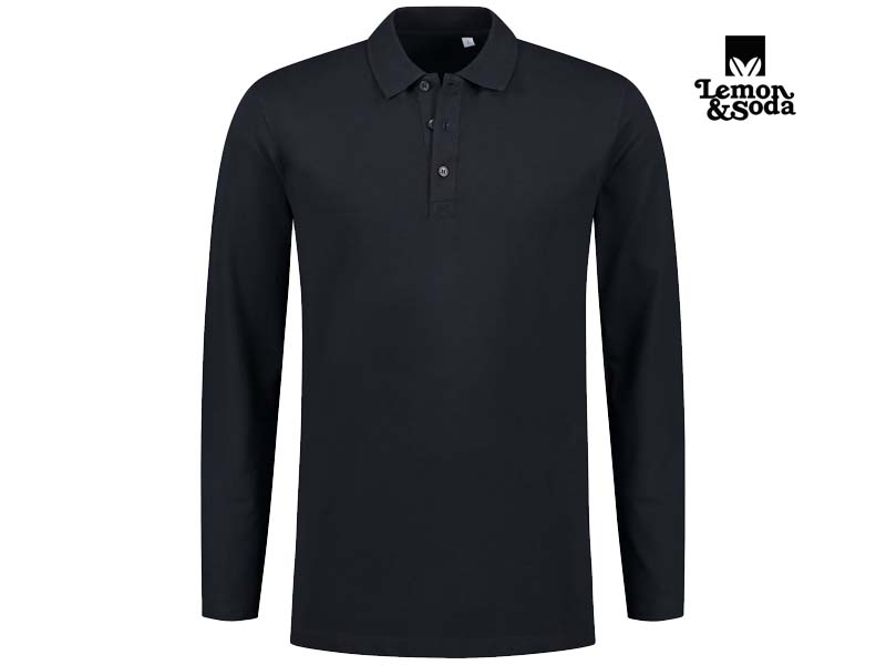 Lemon & Soda-LEM3576-Cotton Elastane Long Sleeve Polo_Dark Navy-Voorkant