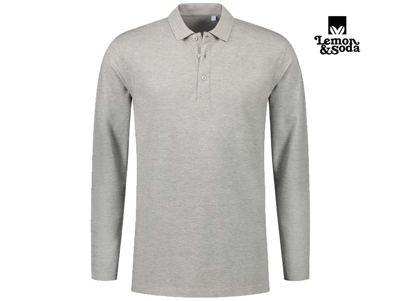 Lemon & Soda-LEM3576-Cotton Elastane Long Sleeve Polo_Grey Heather-Voorkant