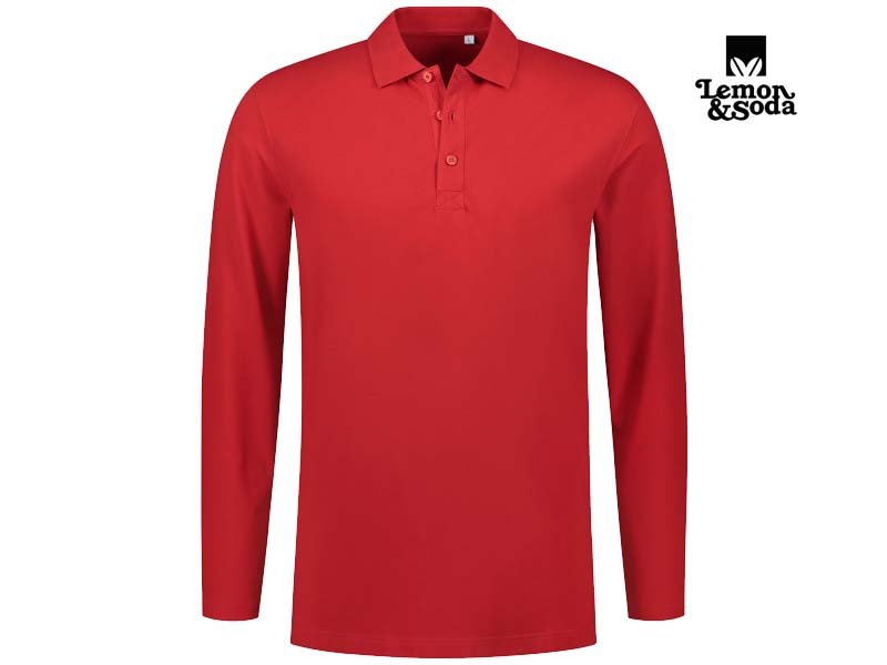Lemon & Soda-LEM3576-Cotton Elastane Long Sleeve Polo_Red-Voorkant