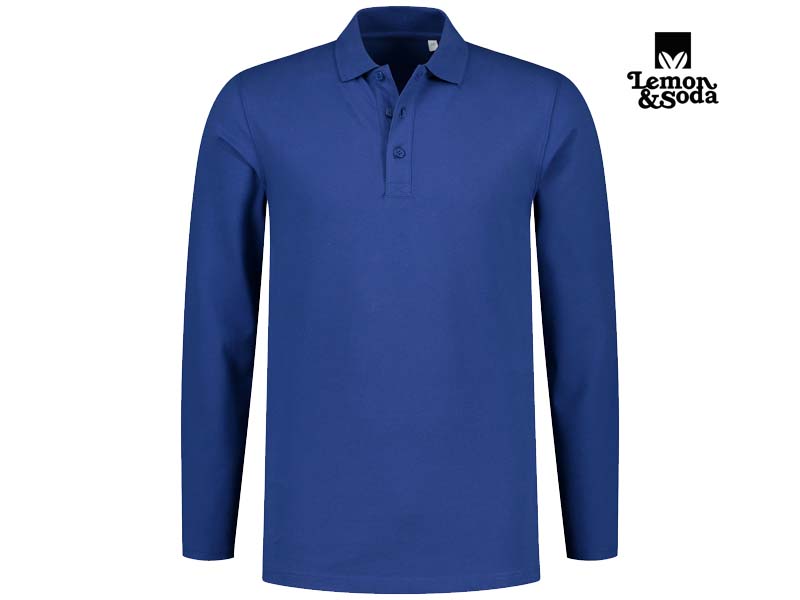 Lemon & Soda-LEM3576-Cotton Elastane Long Sleeve Polo_Royal Blue-Voorkant