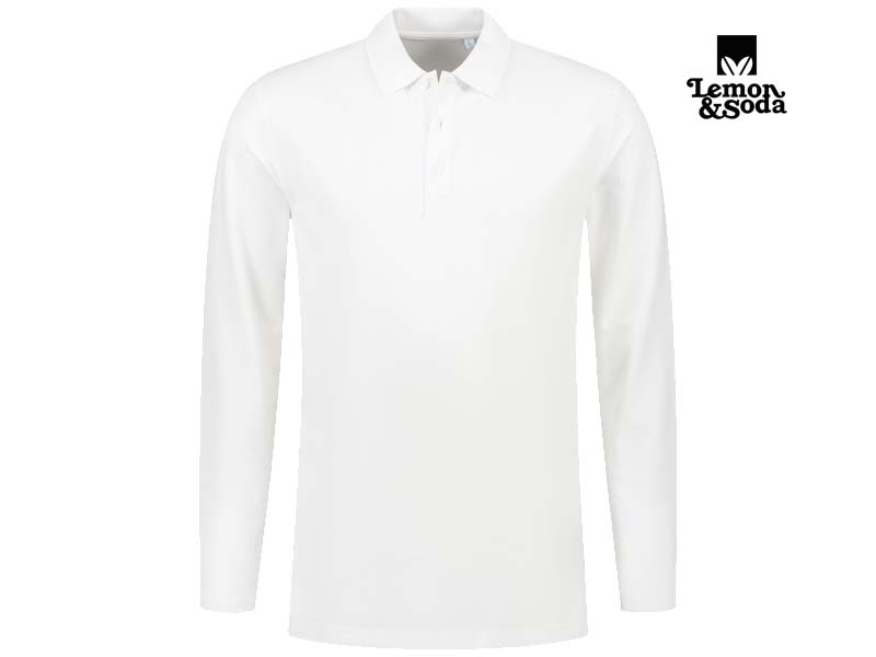 Lemon & Soda-LEM3576-Cotton Elastane Long Sleeve Polo_White-Voorkant