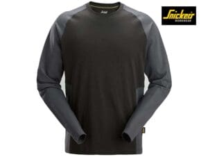 Snickers-2450-Tweekleurig T-shirt met Lange Mouwen_0458-Black:Steel Grey-Voorkant