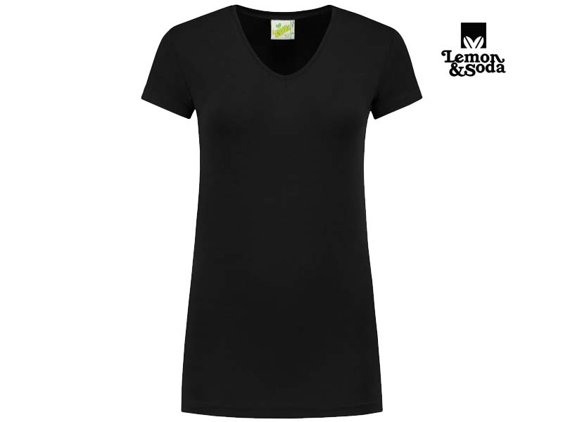 Lemon & Soda-LEM1262-Cotton Elastane Vneck T-shirt for her-Black-Voorkant