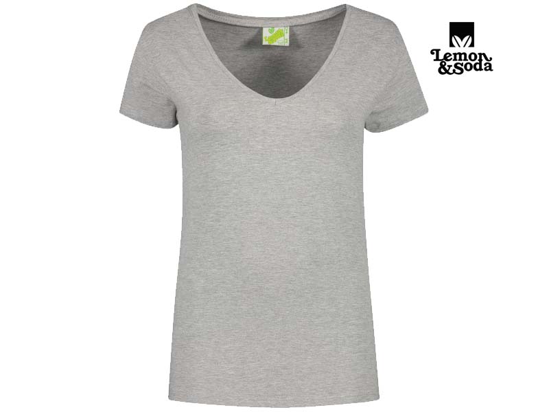 Lemon & Soda-LEM1262-Cotton Elastane Vneck T-shirt for her-Grey Heather-Voorkant