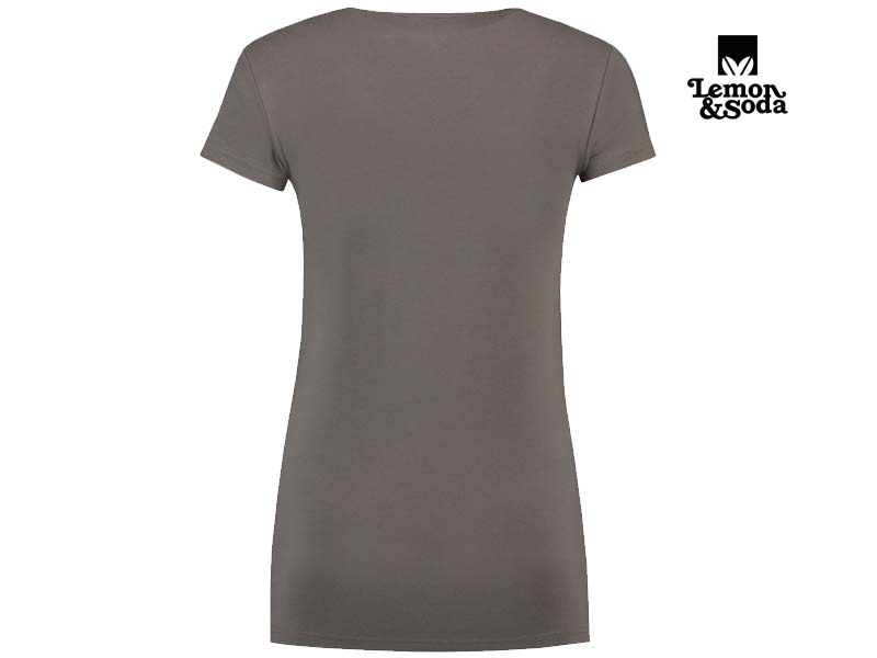 Lemon & Soda-LEM1262-Cotton Elastane Vneck T-shirt for her-Pearl Grey-Achterkant
