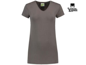 Lemon & Soda-LEM1262-Cotton Elastane Vneck T-shirt for her-Pearl Grey-Voorkant