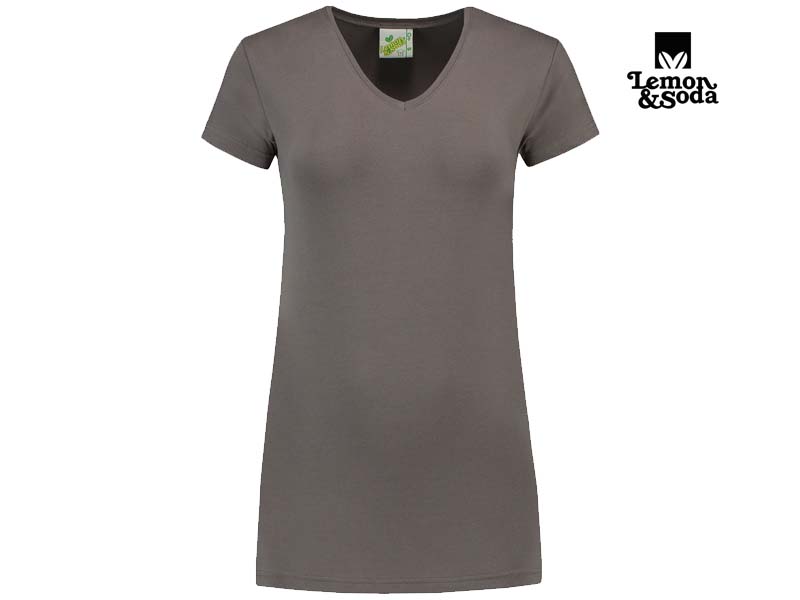 Lemon & Soda-LEM1262-Cotton Elastane Vneck T-shirt for her-Pearl Grey-Voorkant