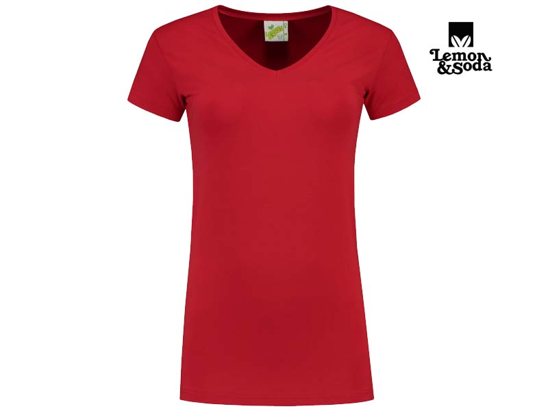 Lemon & Soda-LEM1262-Cotton Elastane Vneck T-shirt for her-Red-Voorkant
