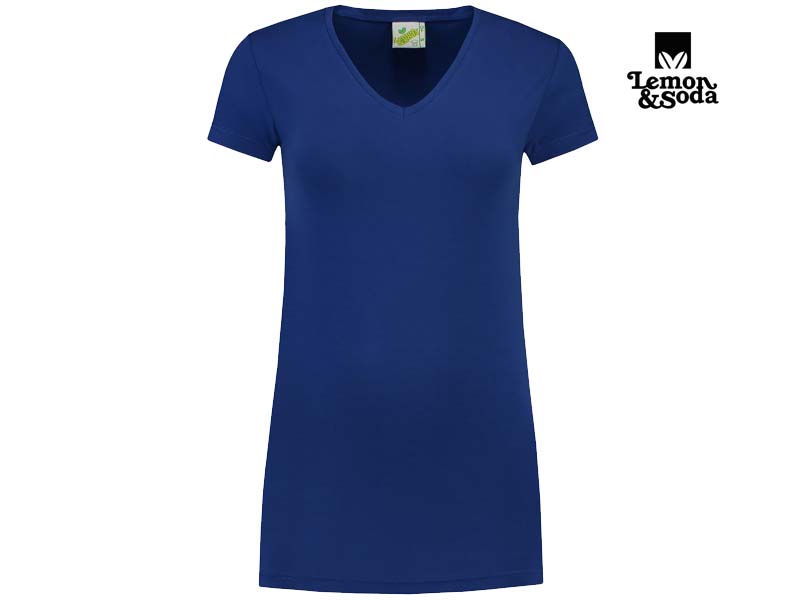 Lemon & Soda-LEM1262-Cotton Elastane Vneck T-shirt for her-Royal Blue-Voorkant