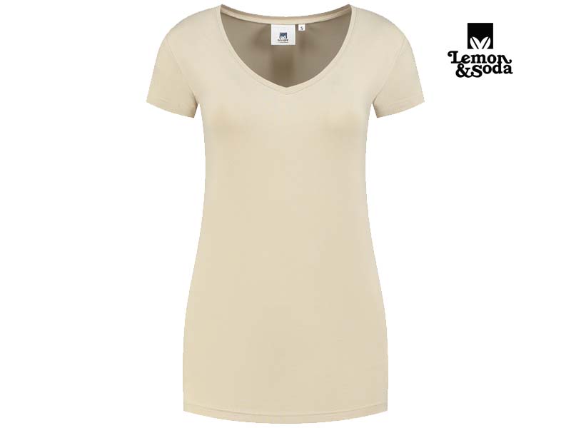 Lemon & Soda-LEM1262-Cotton Elastane Vneck T-shirt for her-Sand-Voorkant