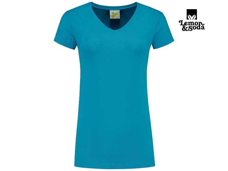 Lemon & Soda-LEM1262-Cotton Elastane Vneck T-shirt for her-Turquoise-Voorkant