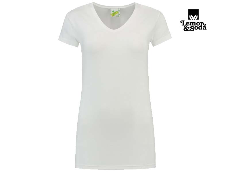 Lemon & Soda-LEM1262-Cotton Elastane Vneck T-shirt for her-White-Voorkant