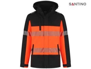 SANTINO-1235472-SOFTSHELL-JACKET-HINTO_Black:Fluor Orange-Voorkant