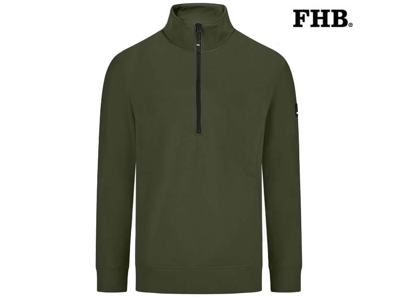 FHB-821150-KALLE ZIP SWEATER HEREN_15 Olijf-Voorkant